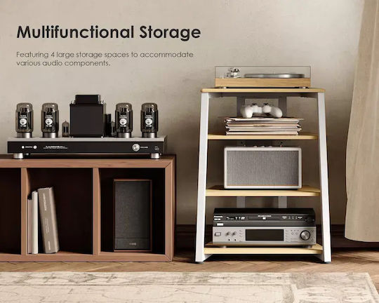 Fitueyes Eiffel AS07 Hi-Fi Furniture White/Oak 61x78x56.5cm