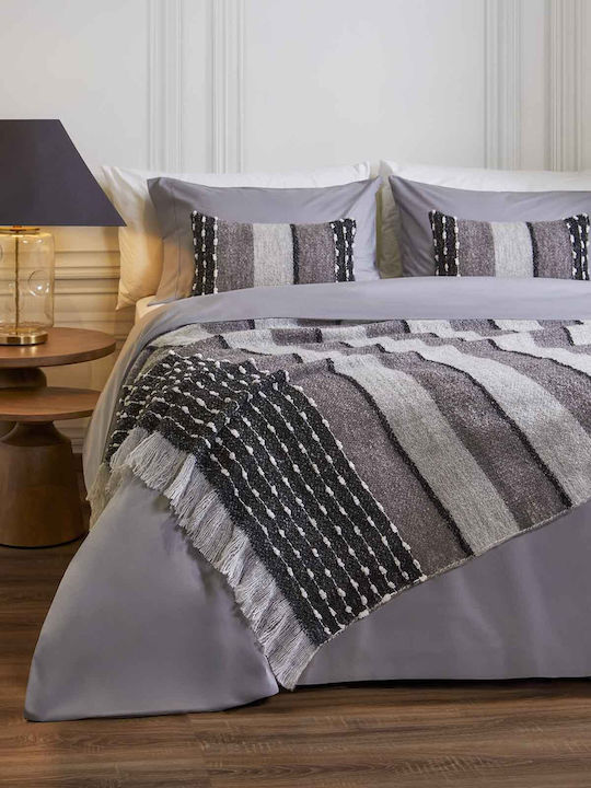 Hauz Piqué Decke Couch mit Fransen 130x180cm Grau