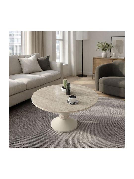 Round Side Table Lepper Wooden Travertine - Sandstone L75xW75xH39.8cm