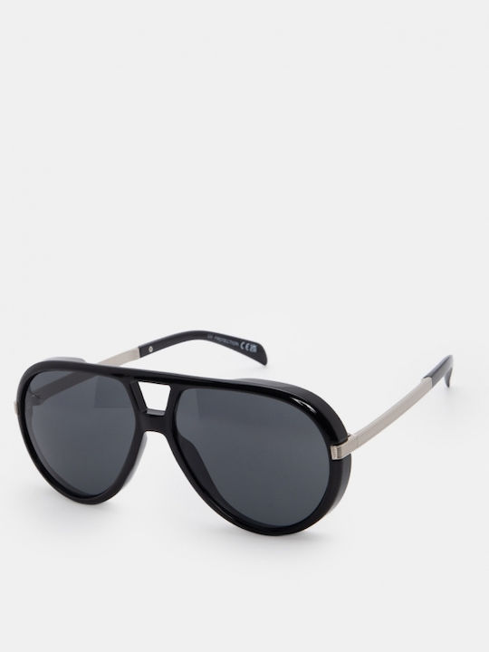 Luigi Unisex Sunglasses with Black Metallic Frame and Black Lens