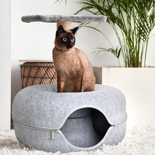 Spiel Tunnel Bett Katzen 51 x 20 cm 22 cm Einstieg Breite Reißverschluss Leicht Zu Reinigen Filz Grau