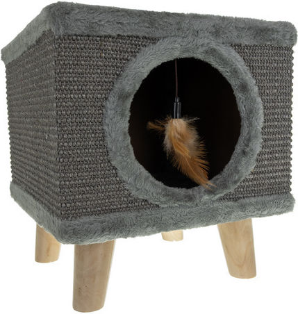 Căsuță pentru Pisici Interior Moale Jucărie Picioare din Lemn 38 x 32 x 32 cm Gri