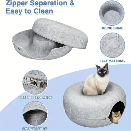 Spiel Tunnel Bett Katzen 51 x 20 cm 22 cm Einstieg Breite Reißverschluss Leicht Zu Reinigen Filz Grau