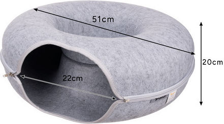 Spiel Tunnel Bett Katzen 51 x 20 cm 22 cm Einstieg Breite Reißverschluss Leicht Zu Reinigen Filz Grau