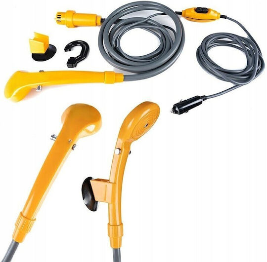Set Duș Portabil Pentru Mașină Pompă Electrică Zola 60w 5l/min Reglare Debit Apă Alimentare Priză Brichetă 12v Cârlig Montare Ventuză Furtun 2m Galben