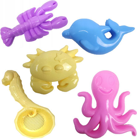 Set 9 Jucării De Plajă Zola Dispozitiv Galben Cu 5 Forme Lopată Greblă Spatulă Multicoloră