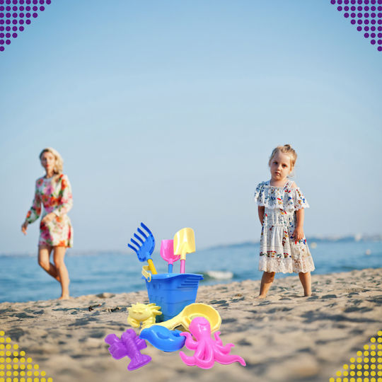 Set 9 Jucării De Plajă Zola Găleată Albastră 5 Matrițe Lopată Greblă Spatulă Multicoloră
