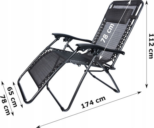 Șezlonguri de Plajă Gri Pliabile din Oțel cu Pernă 173x65cm 2 Bucăți