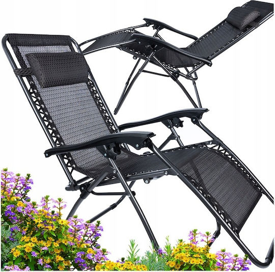 Șezlonguri de Plajă Gri Pliabile din Oțel cu Pernă 173x65cm 2 Bucăți
