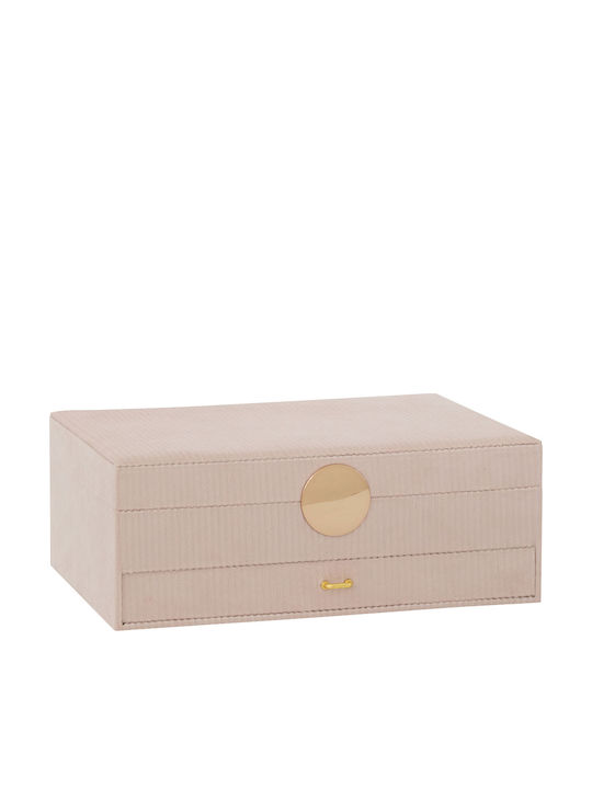 Jewellery Box Fabric with Drawer & Mirror Beige 19x27.5x10cm