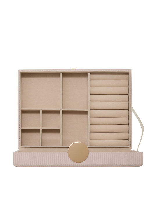 Jewellery Box Fabric with Drawer & Mirror Beige 19x27.5x10cm