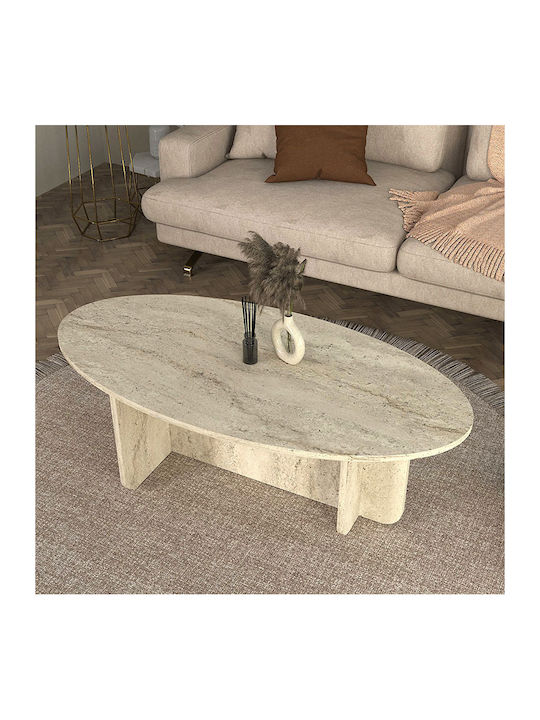 Овално Централно Кафе Масичка Ravey Дървено Travertine Ш120xД60xВ39.6см