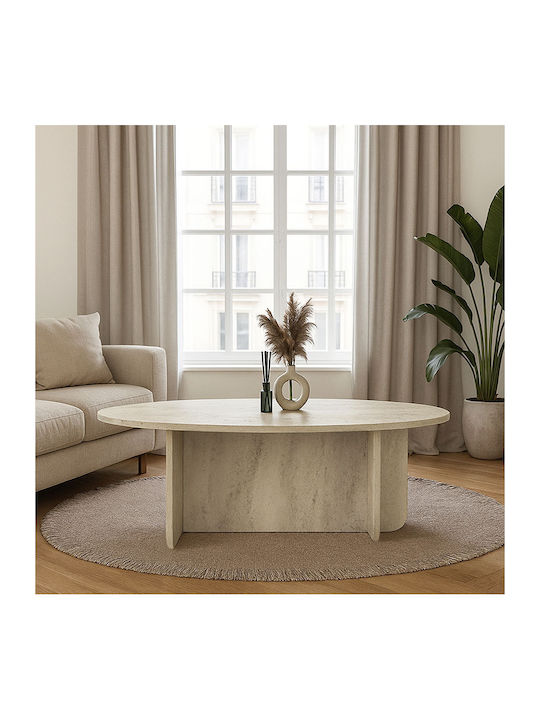 Овално Централно Кафе Масичка Ravey Дървено Travertine Ш120xД60xВ39.6см