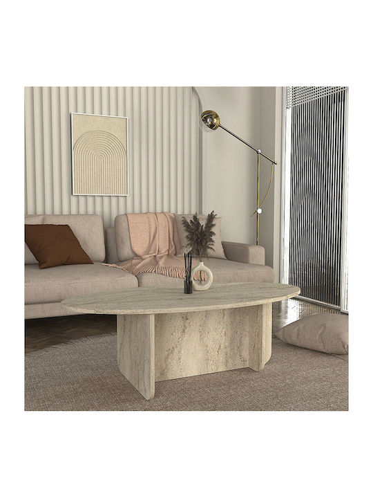 Овално Централно Кафе Масичка Ravey Дървено Travertine Ш120xД60xВ39.6см