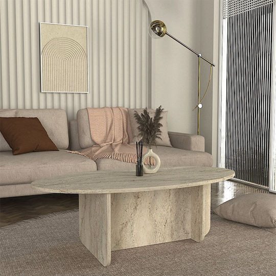 Oval Central Coffee Table Ravey Wooden Travertine W120xD60xH39.6cm