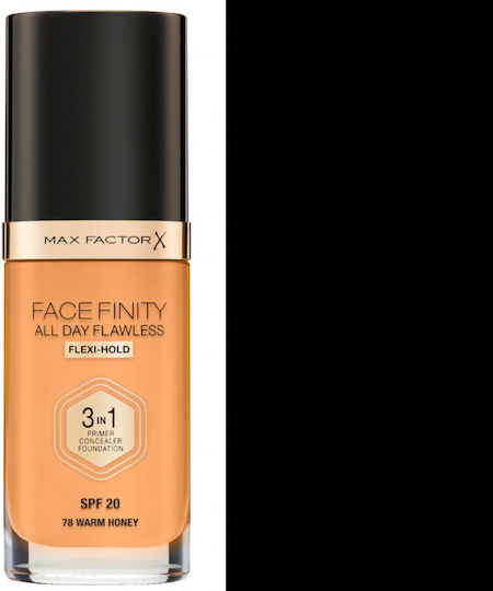 Max Factor Facefinity All Day Flawless 3 Liquid Foundation SPF20 Warm Honey #W78 30ml