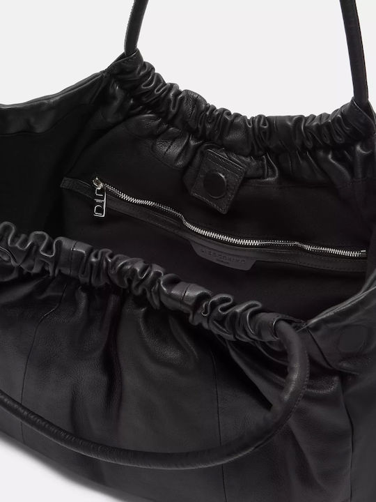 Damen Leder Schulter Shopper Schwarz