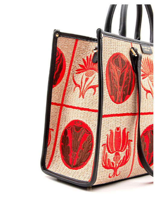 Beige/Orangefarbene Damen-Schultertasche aus Stroh