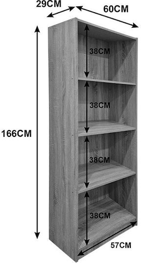 Bookcase Kendy Anthracite 60x30x167cm