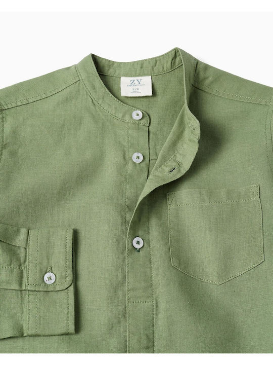 Kids Shirt Long-Sleeved Linen Green