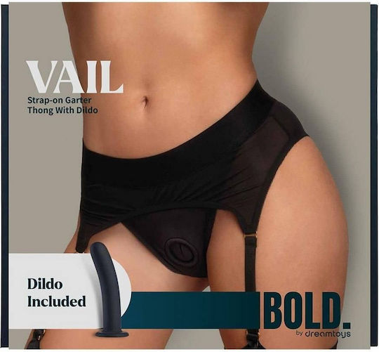 Μαύρο Εσώρουχο Strap On Ομοίωμα Σιλικόνης Dreamtoys Bold Ivy Strap On Thong Dildo Black 15.5cm