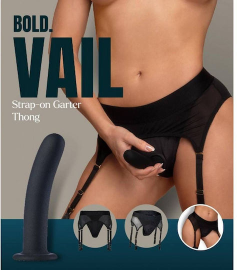 Μαύρο Εσώρουχο Strap On Ομοίωμα Σιλικόνης Dreamtoys Bold Ivy Strap On Thong Dildo Black 15.5cm