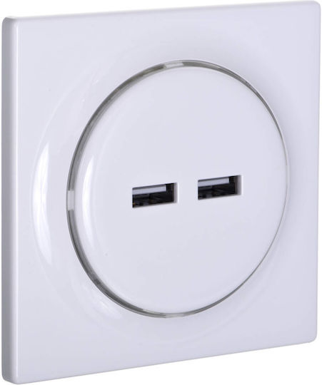 Geyer Walled Power Socket with 2 USB Ports White