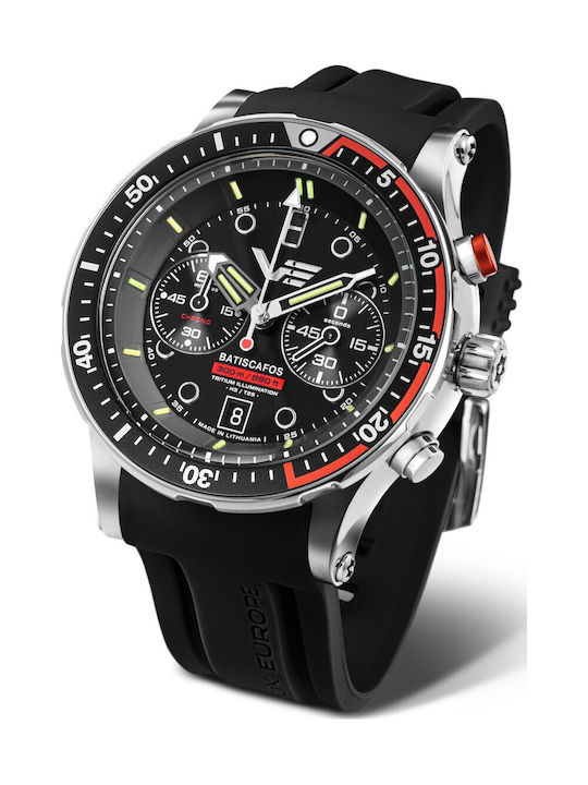 Vostok Europe Men's Chronograph Battery Watch with Black Leather Strap