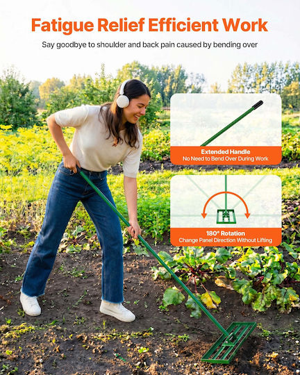 Vevor Lawn Leveling Rake 30"x10" 76.2×25.4 Cm Lawn Leveling Tool Heavy Duty Lawn Leveler 78" 198.1 Cm Extendable Handle Steel Suitable for Garden Lawn Golf Farm