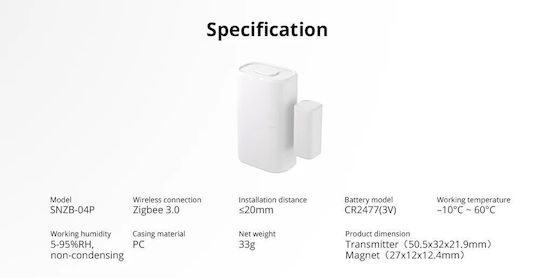 Sonoff Ασύρματος Αισθητήρας Επαφής ZigBee