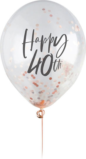 Διάφανα Μπαλόνια 'happy 40th' Rosegold Κομφετί 5 Τεμ
