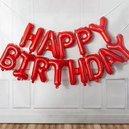 Σετ Κόκκινα Μπαλόνια Φράση Happy Birthday 13 Τεμ