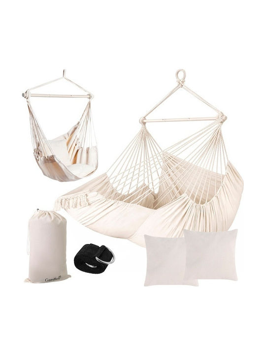 Leagăn Suspendat Boho Fotoliu Din Material Textil Bej Rezistent Până La 150kg 220x100x115cm
