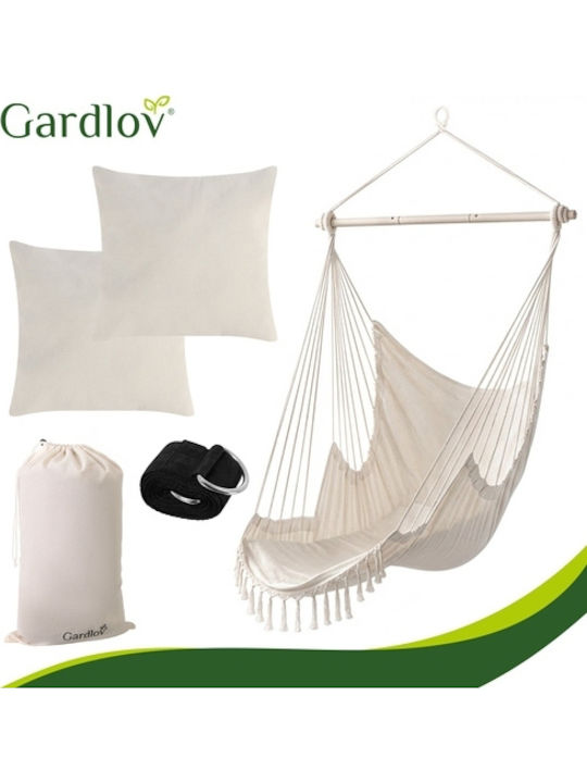 Leagăn Suspendat Boho Fotoliu Din Material Textil Bej Rezistent Până La 150kg 220x100x115cm
