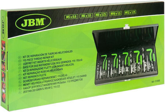 Κιτ Ανακατασκευης Σπειρωματων M5χ0.8 Εως M12x1.7mm 115 Τεμαχιων Jbm Jbm-51896