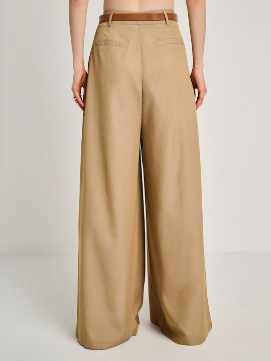 Women's High Rise Fabric Trousers Brown 60-002.055.N0049