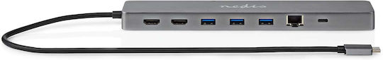 Nedis USB-Hub 10-in-1 USB-C Zu Rj45 3usb-a Buchse 3.5mm 2usb-c 2hdmi 0,4m Anthrazitgrau