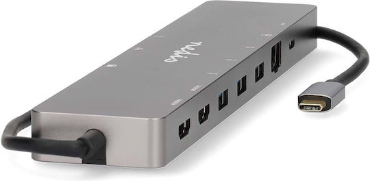 Nedis USB-Hub 10-in-1 USB-C Zu Rj45 3usb-a Buchse 3.5mm 2usb-c 2hdmi 0,4m Anthrazitgrau