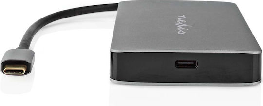 Nedis Hub Usb-c To Rj45 3usb-a Micro Sd Usb-c Pd 3.0 2hdmi 4k 5gbps 0.2m Black
