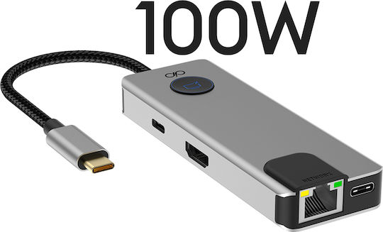 Force Power Multi-port 7-in-1 Usb-c Pd 100w Hub Ethernet Rj45 2 Usb-a 2 Usb-c Hdmi Grey
