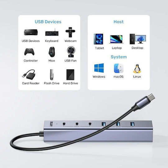 Unitek USB-A Hub 7-Port 3xUSB-C 4xUSB-A Stromversorgung H1335a