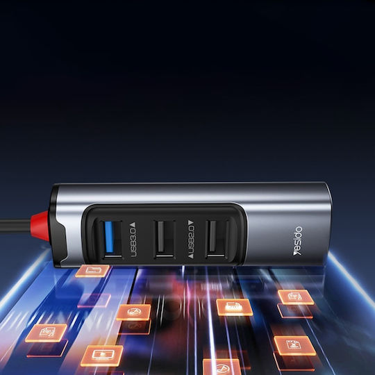 Stație de Andocare 4 în 1 Usb Type-c la 3x Usb 2.0 1x Usb 3.0 5gbps Aliaj de Aluminiu Yesido Gri
