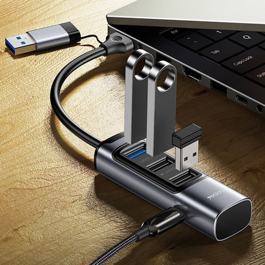 Stație de Andocare 4 în 1 Usb Type-c la 3x Usb 2.0 1x Usb 3.0 5gbps Aliaj de Aluminiu Yesido Gri