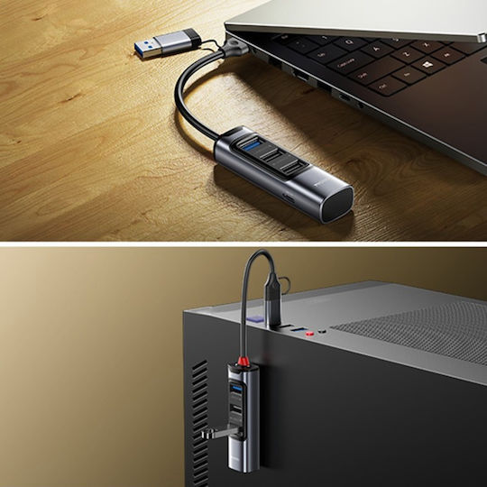 Stație de Andocare 4 în 1 Usb Type-c la 3x Usb 2.0 1x Usb 3.0 5gbps Aliaj de Aluminiu Yesido Gri