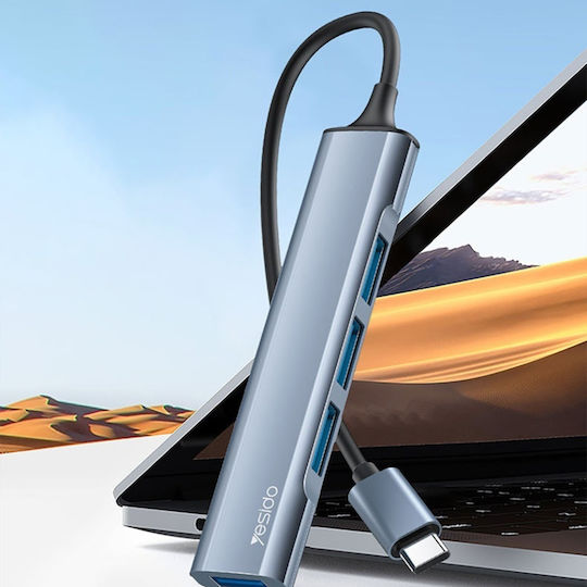 4in1 Docking Station Usb-C Zu 1x Usb 3.0 3x Usb 2.0 5gbps Aluminium Yesido Graue