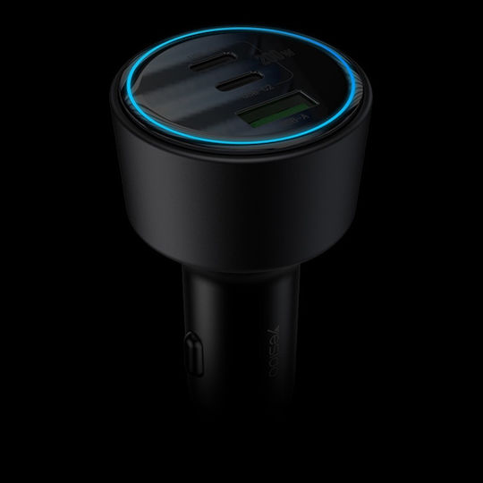 Yesido Автомобилен Зарядно Устройство 200W Бързо Зареждане с Портове 1xUSB-A 2xUSB-C Портове Черен Цвят