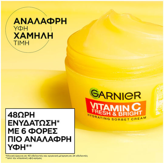 Garnier Vitamin C Fresh & Bright Light 48h Day Face Cream for Moisturizing & Brightening with Vitamin C & Niacinamide 85ml