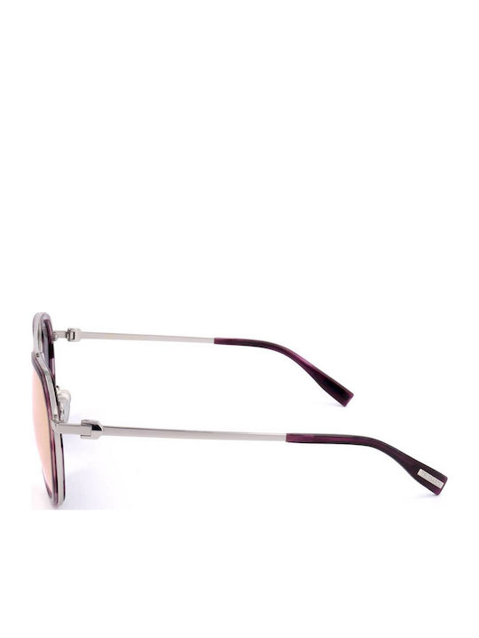 Trussardi Women's Sunglasses with Silver Frame and Purple Lens STR107 6XDR