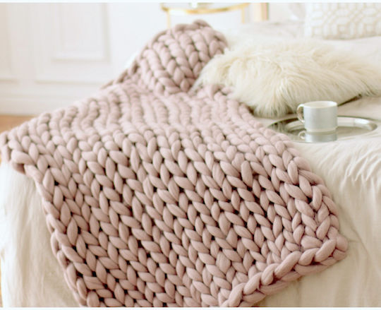 Oxford Home Knitted Blanket Double 200x240cm Pink