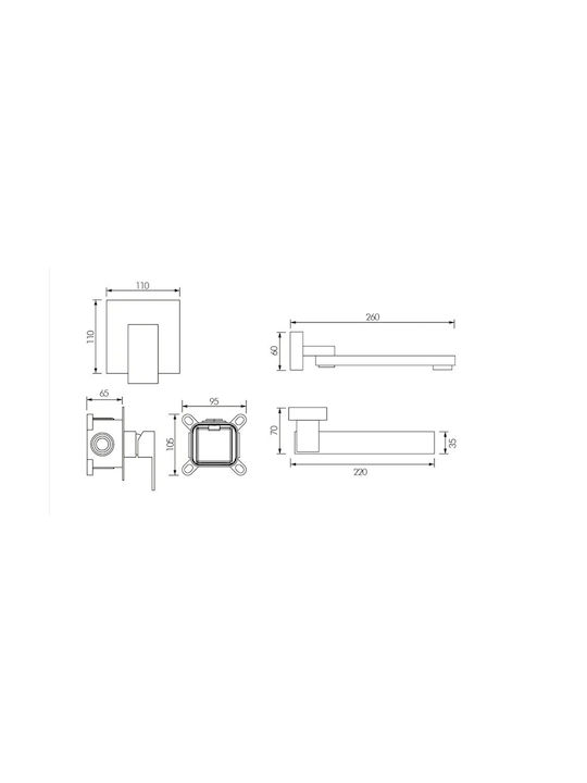 Built-in Mixer & Mouthpiece Set for Bathroom Sink Gold